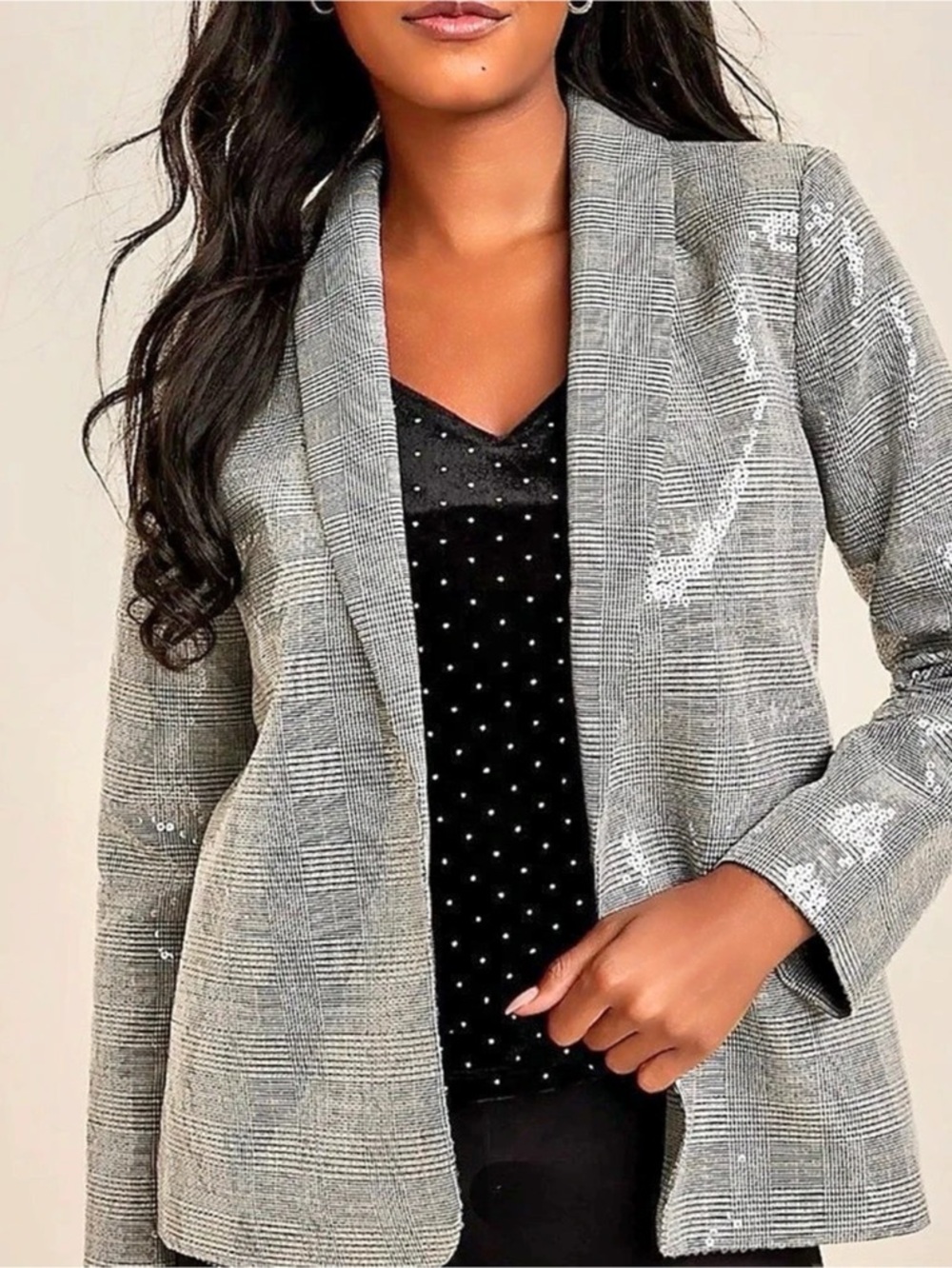 Maurices Houndstooth Sequin Blazer in Gray & Black Size Large Like N
